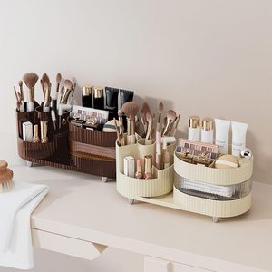 Injection-Molded Rectangle PET+ABS Plastic Cosmetic Organizer Storage Box Rotatable Design Modern <b>Makeup</b> Brushes <b>Vanity</b> Use - Product Image 3