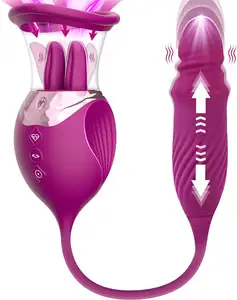 Rose Sex Toy Dildo Vibrators 4 in1 Sucking Tongue Licking Thrusting G spot Vibrator Clitoral Nipple for Couples Woman