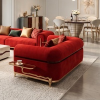 Set Sofa dan Kursi Santai Berlengan Melengkung Berbahan Beludru Merah dengan Alas Emas untuk Proyek Hotel, Layanan Satu Atap untuk Pengadaan Furnitur