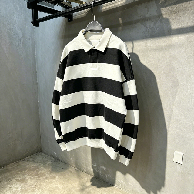 Wholesale Men's Oversized Rugby Shirt Comfortable 100% Cotton Custom Vintage Style Sporty Loose Fit Stripe Rugby Polo Shirt