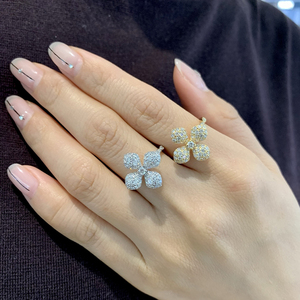 Aazuo Bijoux de luxe en or jaune massif 18 carats, or blanc, diamants véritables, design original, bagues en forme de fleur pour fiançailles féminines - Product Image 6