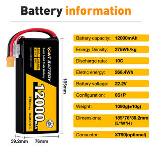 סוללת ליתיום-פולימר VANT חצי מוצקה 12000mAh 10C <span class=keywords><strong>22.2V</strong></span> <span class=keywords><strong>6S</strong></span> עבור רחפנים לצילום אווירי/חקלאות/לוגיסטיקה ניתנת להתאמה אישית - Product Image 3