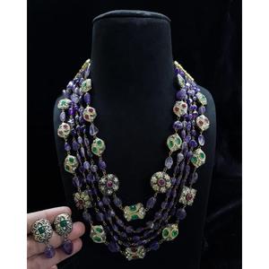 เครื่องประดับอินเดียโบราณ ลูกปัดแก้วคุณภาพสูง หลากสี ลูกปัดห้าชั้น สร้อยมาลาทำมือ ผลิตภัณฑ์ขายส่ง - Product Image 1