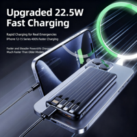 Banque d'alimentation portable à charge sans fil 22.5W Batterie li-polymère 10000mAh avec aspiration magnétique et câble intégré