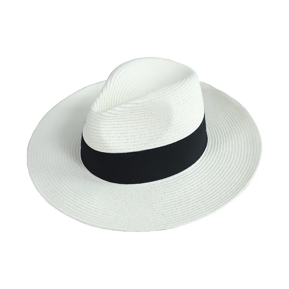 High Quality Stylish Plain Dyed Panama Paper Straw Hat for Unisex Ribbon Material Striped Style for Outdoor Party Daily Use