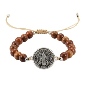 Pulsera Religiosa Católica con Rosario, Cuentas de Madera para Oración, Colgante Circular de Aleación con <span class=keywords><strong>Cruz</strong></span> de <span class=keywords><strong>San</strong></span> <span class=keywords><strong>Benito</strong></span>, Regalos Religiosos - Product Image 6