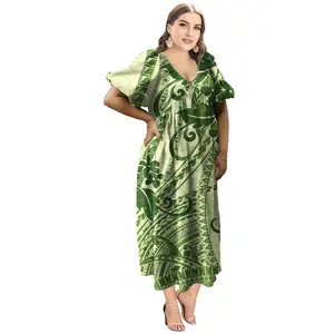 Polynesian Clothing Floral Printed Elegant Hawaiian Ladies Long Dress Oversized Kaftan Party Samoa Tapa Women Dress