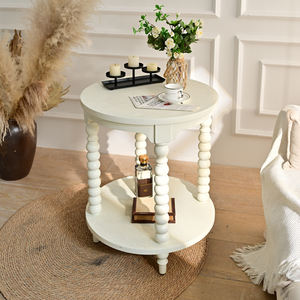 INNOVA Modern Nordic Style Round <b>White</b> Wood Decorative Durable <b>Side</b> Coffee <b>Table</b> with Shelf for Dining and Living Room Furniture - Product Image 1