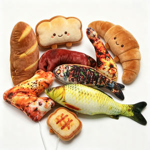Juguetes de peluche realistas con forma de comida, pan, croissant, tostadas, peluches de carne y pescado a la parrilla, almohadas de simulación. - Product Image 1