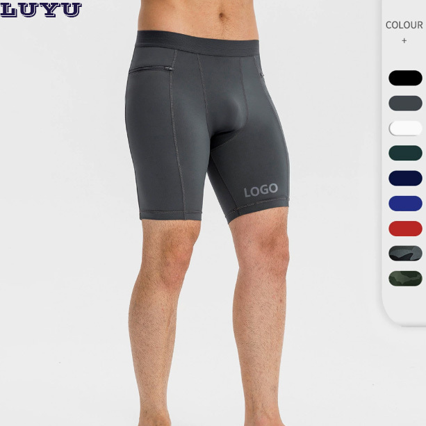 PRO Men's Compression Workout Shorts with Zipper Pockets Stretch Quick-Dry Sweat-Wicking Fitness Running Training Shorts