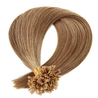 Extensions de cheveux humains bruns miel, lisses et fins, mèches individuelles avec pointes enveloppées pour présentation en magasin de beauté