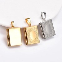 Collier pendentif médaillon photo en acier inoxydable en forme de livre pour femmes et hommes, avec cadre photo ouvrable gravé, breloques et chaîne en métal, bijoux