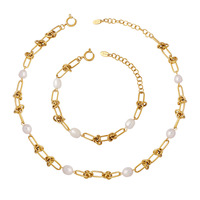 Collar de Cadena de Perlas de Agua Dulce Elegante Chapado en Oro y Acero de Titanio Estilo Francés, Pulsera de Joyería de Moda con Eslabones de Cadena