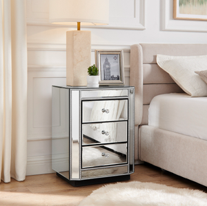 Hot Sale Modern 3-Drawer Chest <b>Bedside</b> Nightstand Crushed Diamond Mirrored Night Table for Bedroom for Apartment Use - Product Image 2