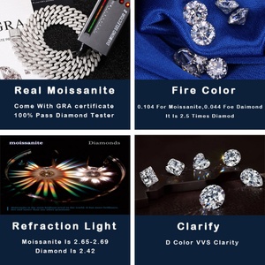 Collier Hip Hop pour homme, chaîne cubaine en argent massif S925, 13 mm 15 mm de large, 2 rangées de diamants Moissanite VVS - Product Image 6