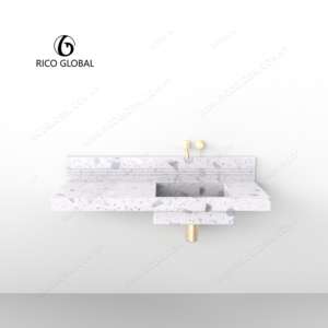 Meuble de salle de bain moderne et luxueux, vasque murale en aluminium gain de place, avec empiècements en terrazzo, modèle WS-2012A OEM - Product Image 1