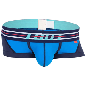 CELINNE Short Leg <b>Men</b> Boxer Briefs Blue Geometric Print Mid-Rise Breathable Knitted Large <b>Pouch</b> <b>Mens</b> Underwear - Product Image 1