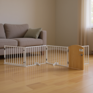 Barrière pliable pour chien à 4 panneaux avec porte en bois de peuplier blanc, 126 pouces, pour usage intérieur - Product Image 2