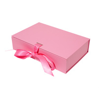 Boîte cadeau magnétique rose avec logo personnalisé ruban de plastification mat en carton dur et fenêtre pour emballage de dattes rouges chocolat thé cookie
