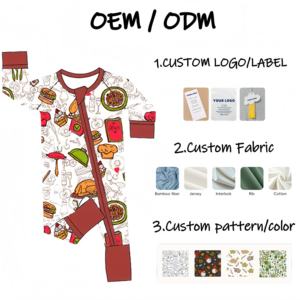 Combinaisons pour bébés imprimées personnalisées avec des motifs d'animaux et de fleurs, pyjamas pour enfants en bas âge, vêtements de nuit en bambou avec fermeture éclair - Product Image 3