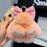 Porte-clés mini lapin en fausse fourrure moelleuse avec longues oreilles, nœud en strass scintillant, porte-clés en fourrure de lapin