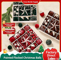 Ensemble d'ornements de Noël peints et floqués, décorations de sapin de Noël, boules avec motifs étoiles et cannes en sucre rayées pour Noël