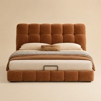 Lits de rangement modernes marron rembourrés avec tête de lit capitonnée à grille, cadre de lit plateforme basse Queen/King pour hôtels et appartements OEM ODM
