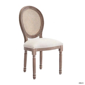 <span class=keywords><strong>Antiguo</strong></span> <span class=keywords><strong>francés</strong></span> retro muebles de moda antigua de madera maciza con respaldo redondo de ratán Silla de comedor para restaurante de hotel - Product Image 1