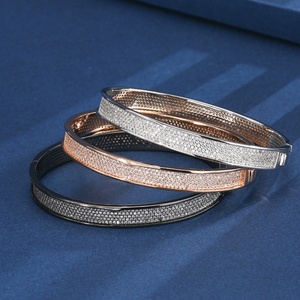 Fashion Jewelry Eco-friendly <b>Copper</b> Rose Gold Plated Minimalist Design Micro Pave Zircon Anti Tarnish <b>Bangles</b> for Women - Product Image 3