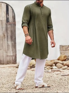 Nueva Camisa de Lino y Algodón con Botones para Hombre, Estilo Árabe Musulmán de Oriente Medio, Túnica Africana Musulmana a la Moda - Product Image 6