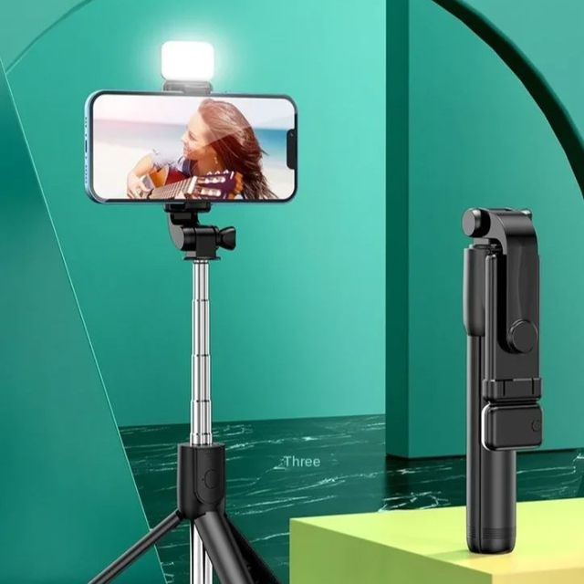 Wireless Bt Selfie Stick Tripod with LED Light&Detachable Remote,Extendable Phone Stand Mount for TikTok Live Streaming&Vlogging