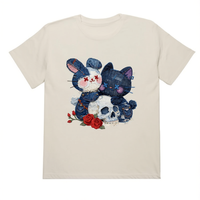 Camiseta Unisex de Jersey 100% Algodón, 210 g/m², Casual, con Apliques de Patchwork, Impresión DTF, Transpirable, Duradera, Cuello Redondo, Manga Corta