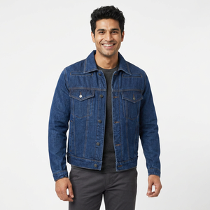 Best Manufacturer's <b>Custom</b> Men's Vintage <b>Denim</b> <b>Jacket</b> with Stand Collar Hooded Windproof 100% Cotton Latest Design for Autumn - Product Image 1
