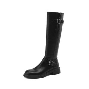 Bottes de chevalier rétro françaises automne/hiver avec boucle ronde et fermeture éclair latérale, bottes hautes western pour femmes - Product Image 5