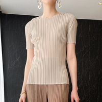 Miyake haut plissé femmes été décontracté T-Shirts froncé Blouses robes grande taille modeste église fête vêtements imprimé motif