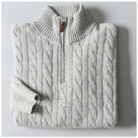 Pull en laine/cachemire à col roulé et fermeture éclair sur le devant, design carré Fonda, pour homme, hiver