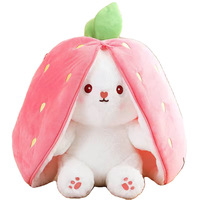 Peluche lapin transformable RT-211 Pâques fraise carotte, super douce, rembourrage en coton PP, aide au sommeil, anti-stress