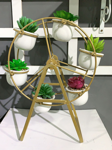 Planteur Succulent en céramique, 6 pièces, Pots <span class=keywords><strong>de</strong></span> fleurs à grande roue, Pots <span class=keywords><strong>de</strong></span> plantes <span class=keywords><strong>de</strong></span> jardin avec support doré - Product Image 5