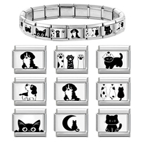 Bracelet à breloques italien en acier inoxydable, motif animal de dessin animé, module DIY à assembler, simple, créatif, fait main, accessoire personnalisé