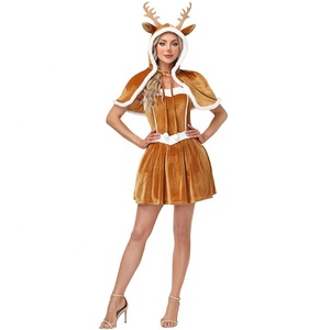 Robe de Noël mignonne en velours sans bretelles, ensemble de costume de cosplay de <span class=keywords><strong>renne</strong></span> pour les fêtes, tenue de fête pour femmes - Product Image 1