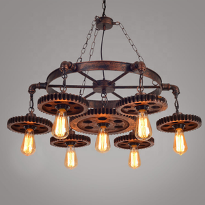 Candelabro Retro para decoración del hogar, <span class=keywords><strong>escalera</strong></span>, rueda dentada <span class=keywords><strong>de</strong></span> madera, Metal, hierro Industrial, comedor, luz colgante - Product Image 1