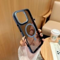 Coque de luxe magnétique brillante effet fumé en TPU+Acrylique noire pour iPhone 16 Pro Max/15 Pro/14 Plus/13/12/11/ S25 Ultra