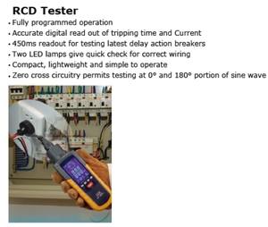 เครื่องทดสอบ RCD และสวิตช์ป้องกันไฟรั่ว CEM DT-9054 พร้อมการตั้งค่ากระแสไทรป์ 195V-253V/45-65Hz 10mA-650mA - Product Image 2