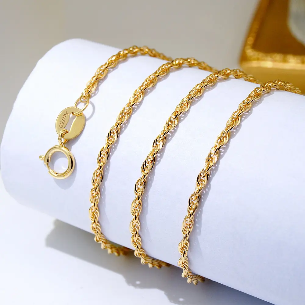 Au750 Hot Selling Echt Goud Ketting Puur Goud Touw Ketting Armband Ketting