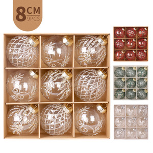 Hot Sale 8CM 9Pcs Ransparent <b>Glitter</b> Printed Christmas <b>Ball</b> Ornament Set Silver Pattern Xmas Tree Hanging Decoration - Product Image 1
