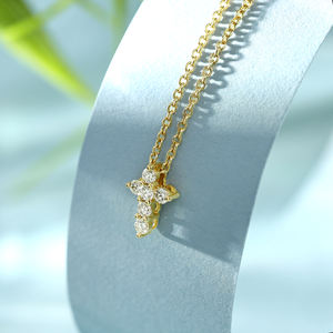 High Quality Custom Hand Made Luxury 14K Solid Yellow <b>Gold</b> Natural Diamond <b>Cross</b> Shape <b>Pendants</b> Gift For Girlfriend Daily Wear - Product Image 4