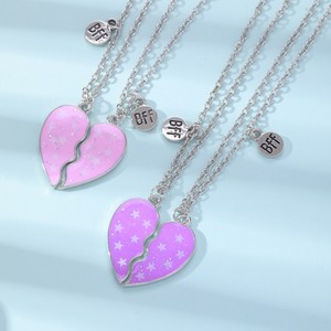 Collar con Cadena y Dije de Corazón Estampado de Estrella Brillante de la Serie BFF Mejores Amigas, 1 Pieza, Estilo Japonés-Coreano, Colgante de Patchwork, Regalo para Niños - Product Image 1