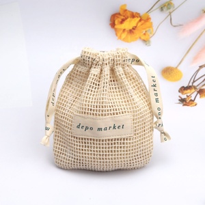 Custom Logo Label Natural Small Organic Soap <strong>Net</strong> Cotton Mesh <strong>Drawstring</strong> BagReusable Mesh Comb Cosmetic <strong>Pouch</strong> - Product Image 2