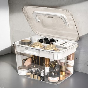 Cosmetic Storage <b>Box</b> Double Layered With Compartments Transparent White And Gray Large Capacity For <b>Makeup</b> Skincare Products - Product Image 1