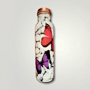 Bouteille d'eau en verre personnalisée avec motif papillon et finition cuivrée, anti-fuite, réutilisable, écologique - Product Image 1
